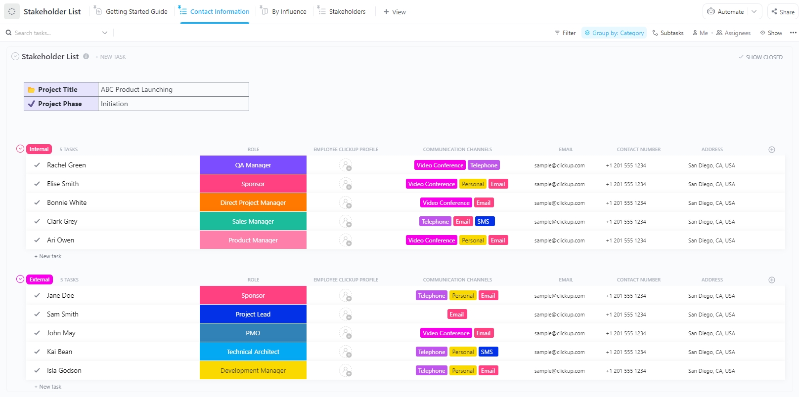 Schedule and manage stakeholder relationships with the ClickUp Stakeholder List Template