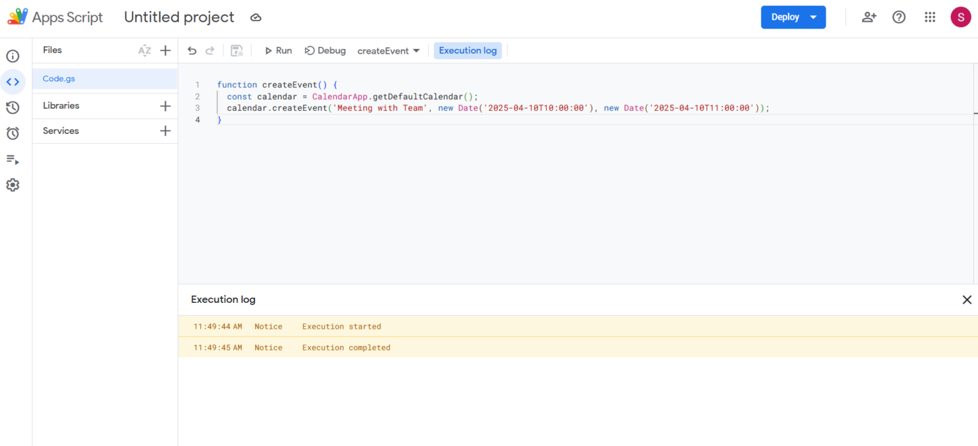 Test and execute your script: Google Calendar automations