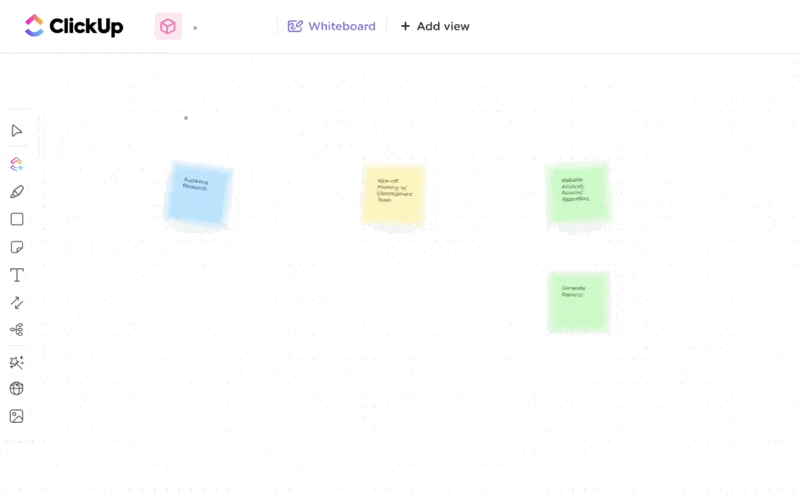 ClickUp Whiteboards is your centralized, visual hub to collaboratively turn team ideas into coordinated actions