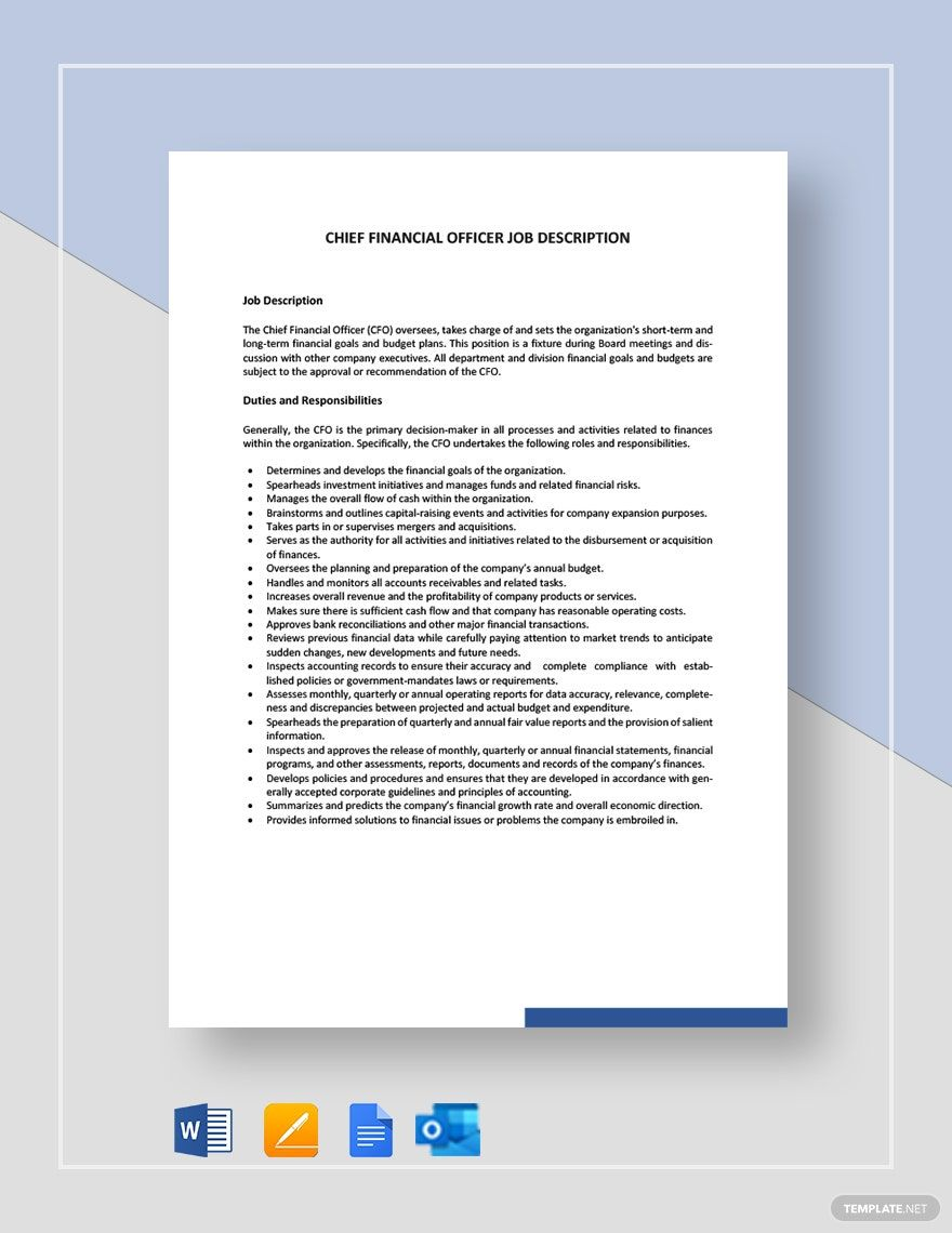 Plantilla de descripción del puesto de director financiero en Word