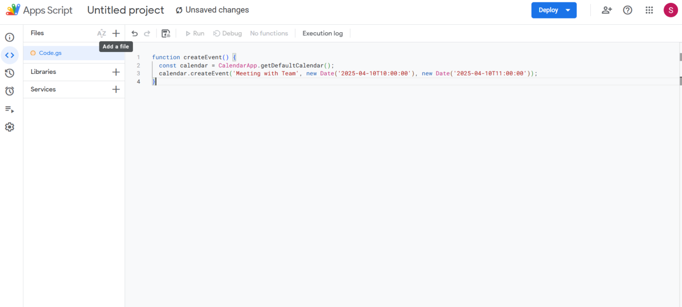 Write a basic script to create a calendar event: Google Calendar automations