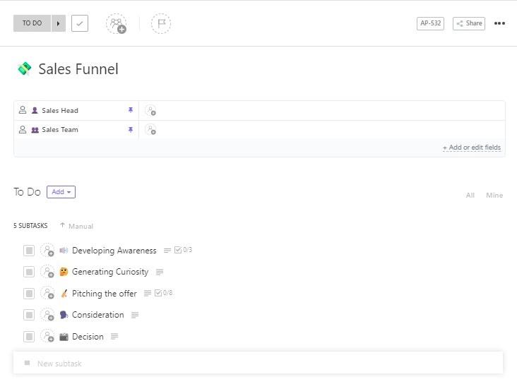 Mẫu theo dõi khách hàng tiềm năng: ClickUp Các bước để tạo mẫu kênh bán hàng