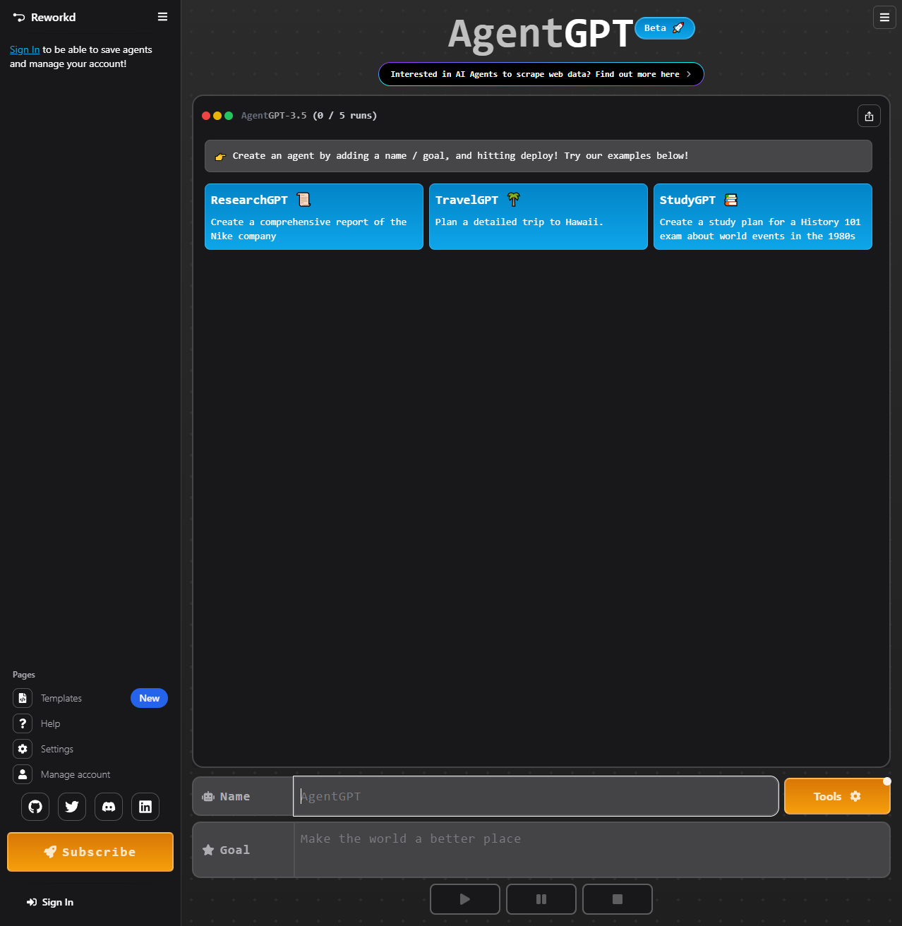 AI Agents for Automation: AgentGPT: Best for autonomous AI task execution and custom AI agents