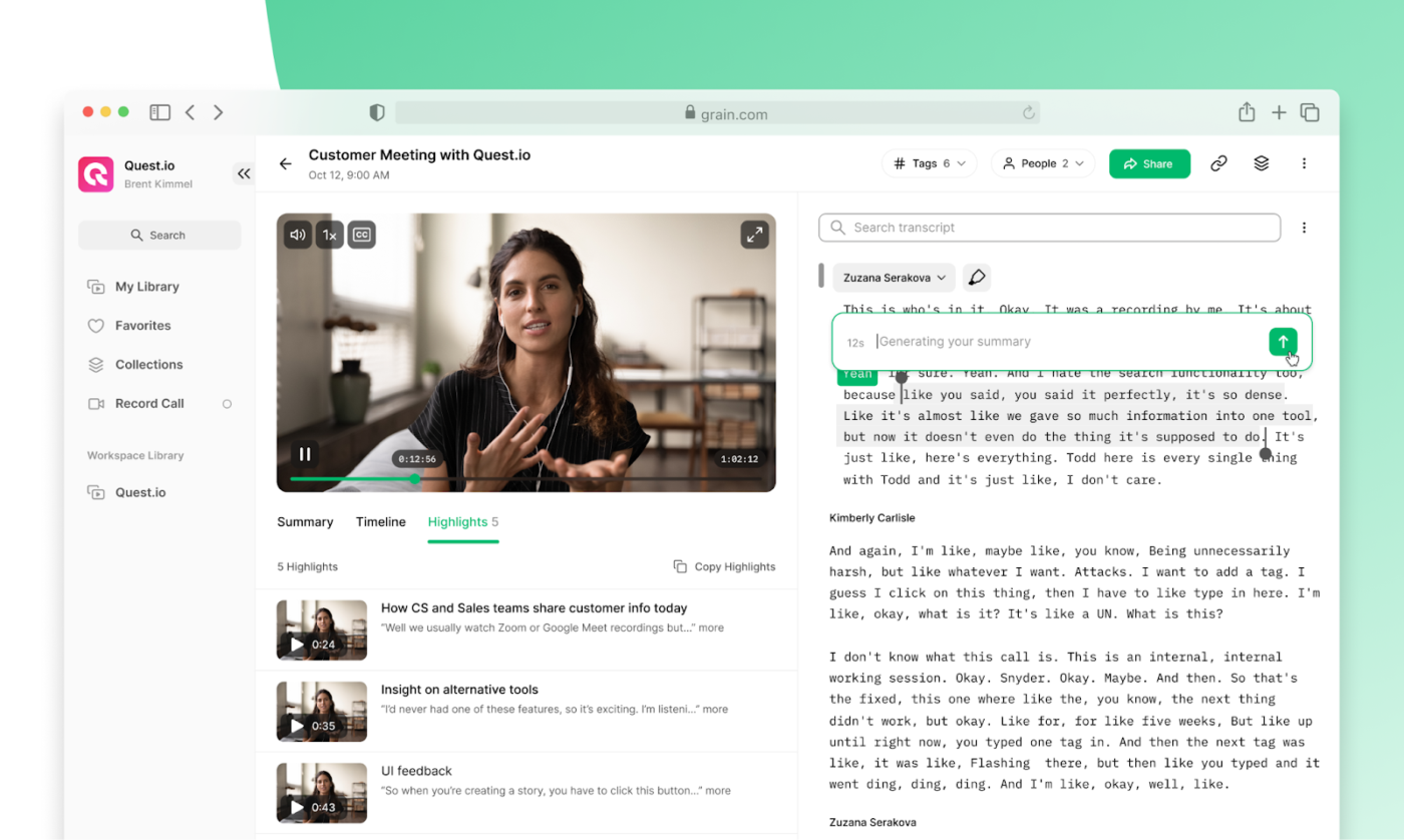 AI Agents for Automation: Grain: Best for AI-enhanced video call summaries and actionable insights