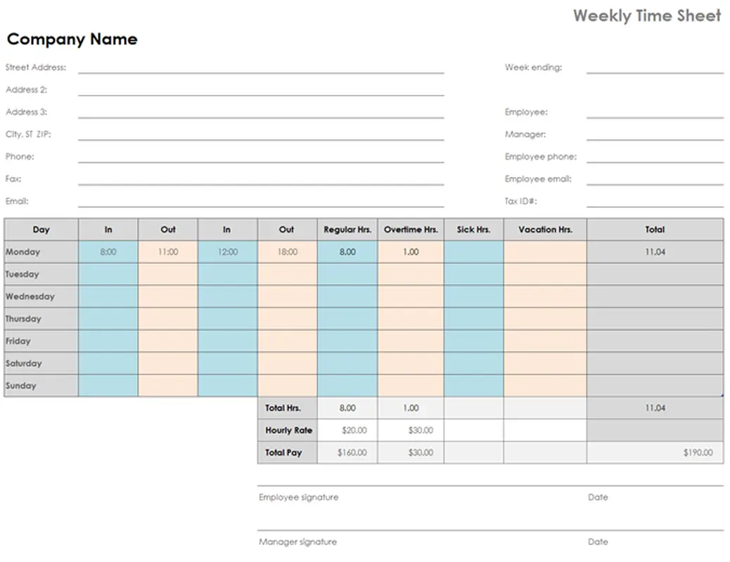 Excel Weekly Timesheet Template by Microsoft365