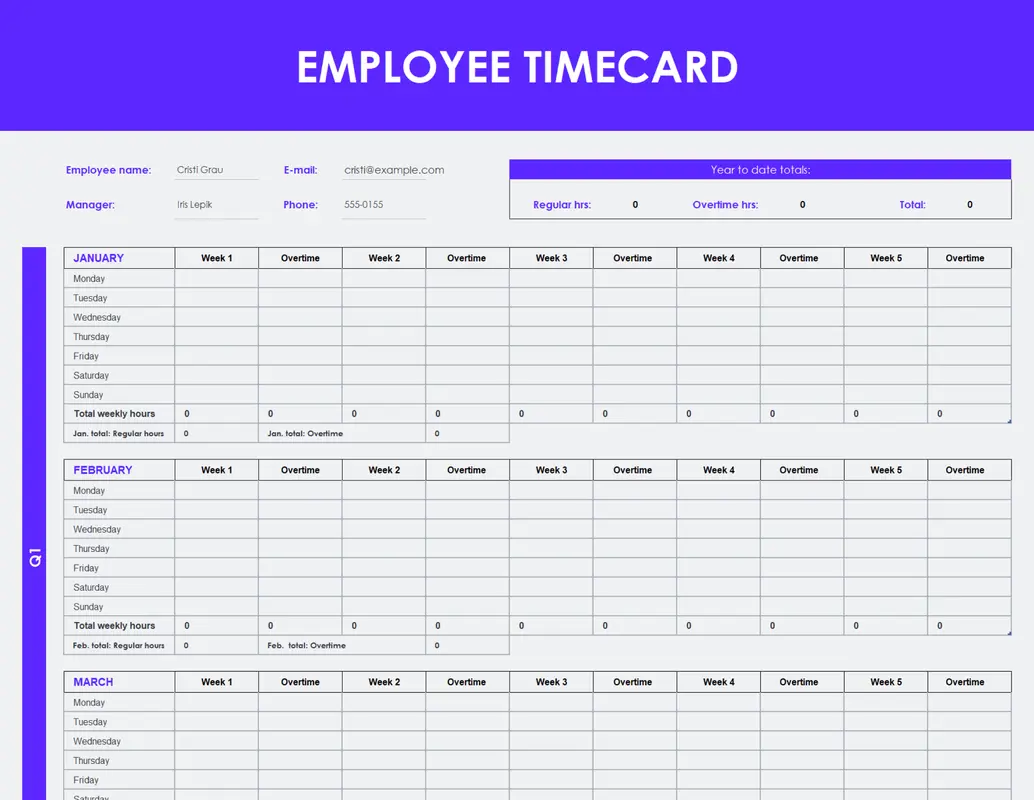 Excel Timesheet Template: Excel Employee Timecard Template by Microsoft365
