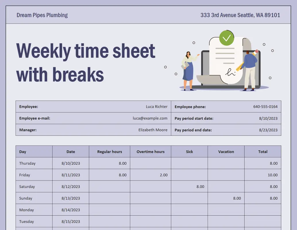 Excel Timesheet with Breaks Template by Microsoft365