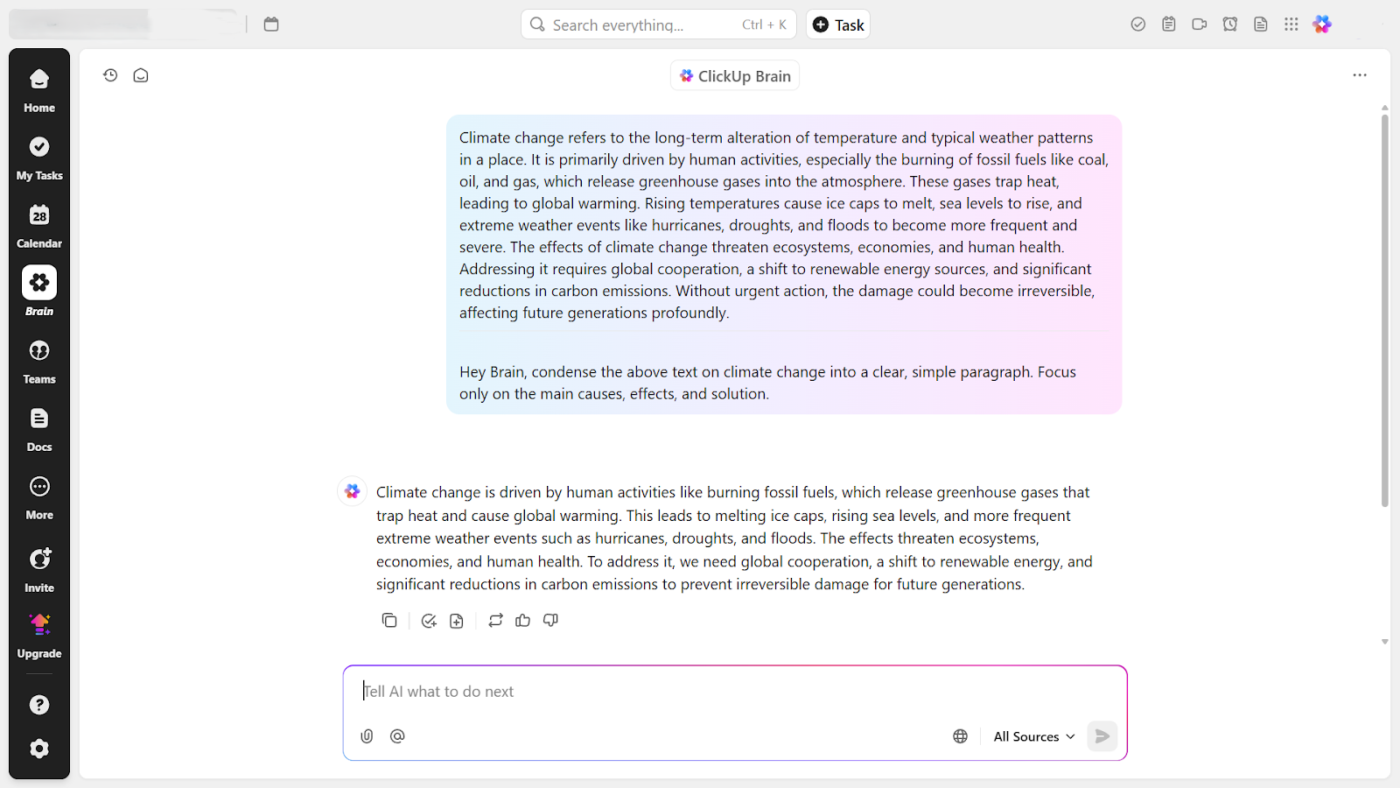 Summarizing an essay with ClickUp Brain