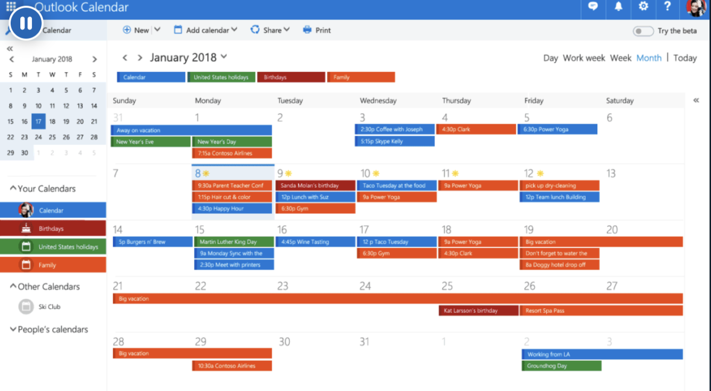 Lịch Microsoft Outlook: Tốt nhất cho người dùng Microsoft và lập lịch kinh doanh-gia đình liền mạch