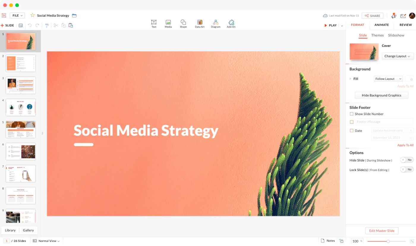 Zoho Show: Tốt nhất cho tích hợp mượt mà với hệ sinh thái Zoho
