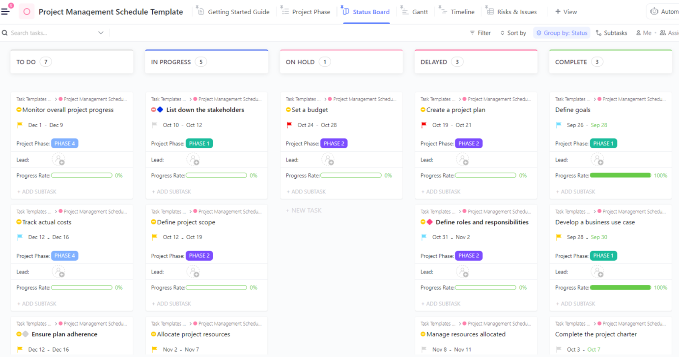 Mẫu lịch trình quản lý dự án ClickUp