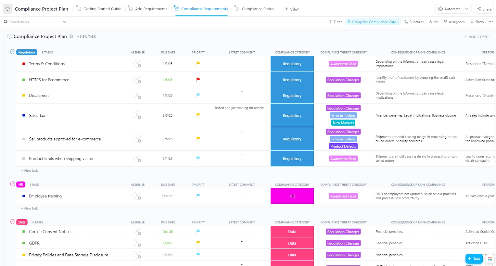 Plan and manage project compliance using the ClickUp Compliance Project Plan Template