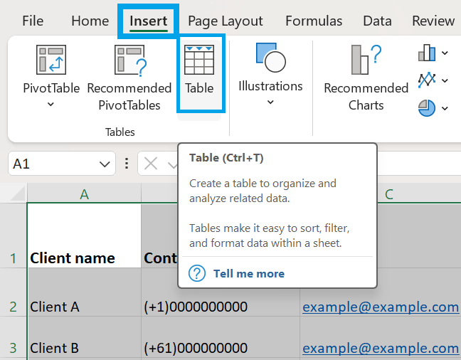 Tabel in Excel: een klantendatabase maken in Excel