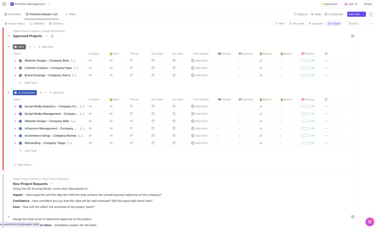 ClickUp Portfolio Management Template