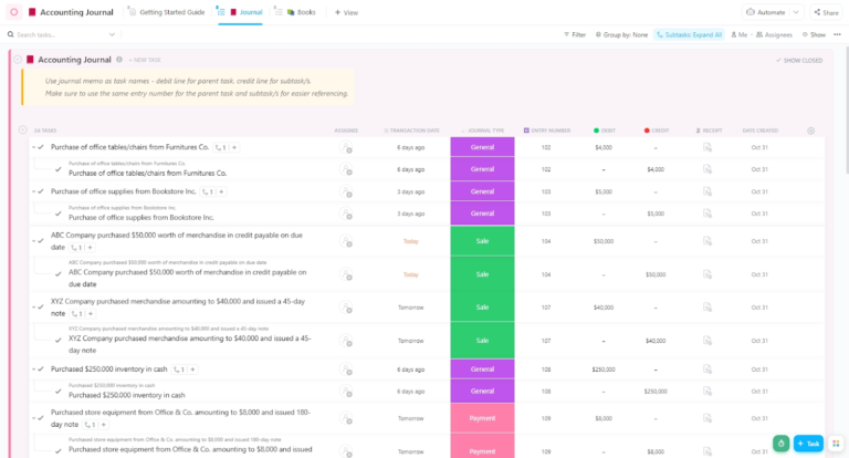 ClickUp Accounting Journal Template