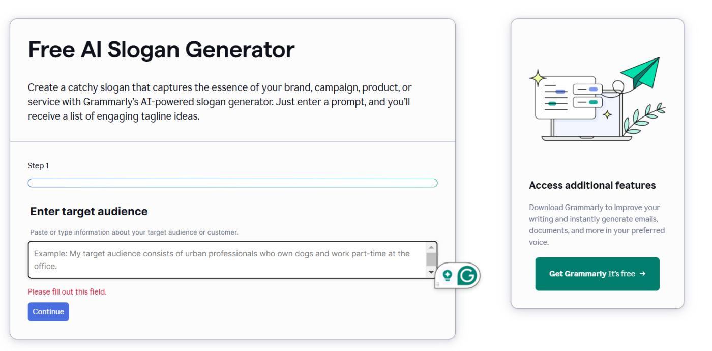 Grammarly: Trình tạo slogan AI