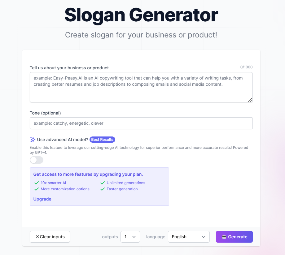 Easy-Peasy.AI: Công cụ tạo slogan AI
