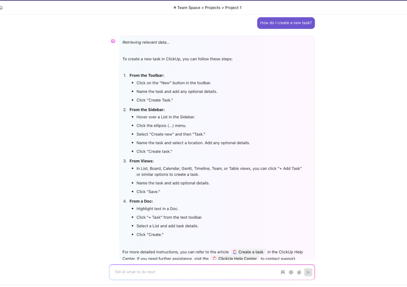 ClickUp Brain to understand workflows 