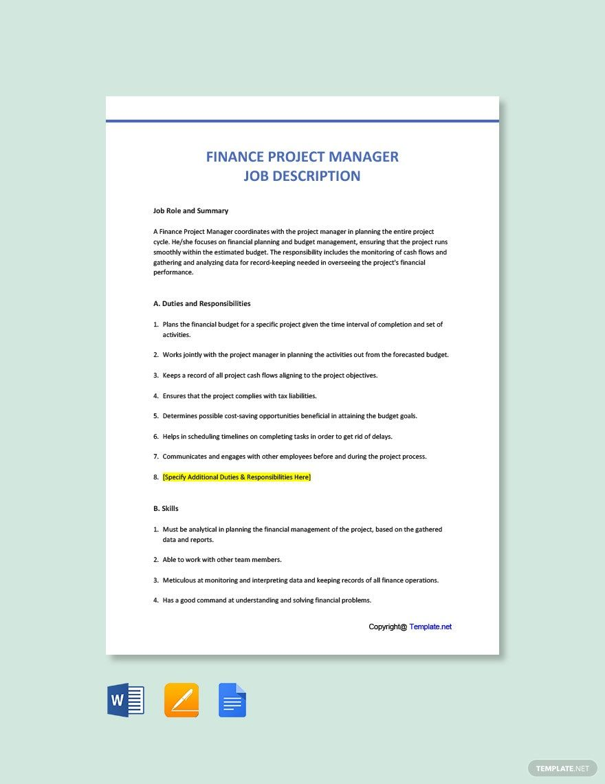 Plantilla de descripción del puesto de director financiero en Word