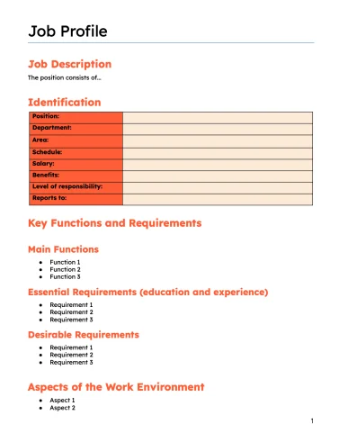 Plantilla de perfil de trabajo en Word: plantilla de descripción de trabajo en Word