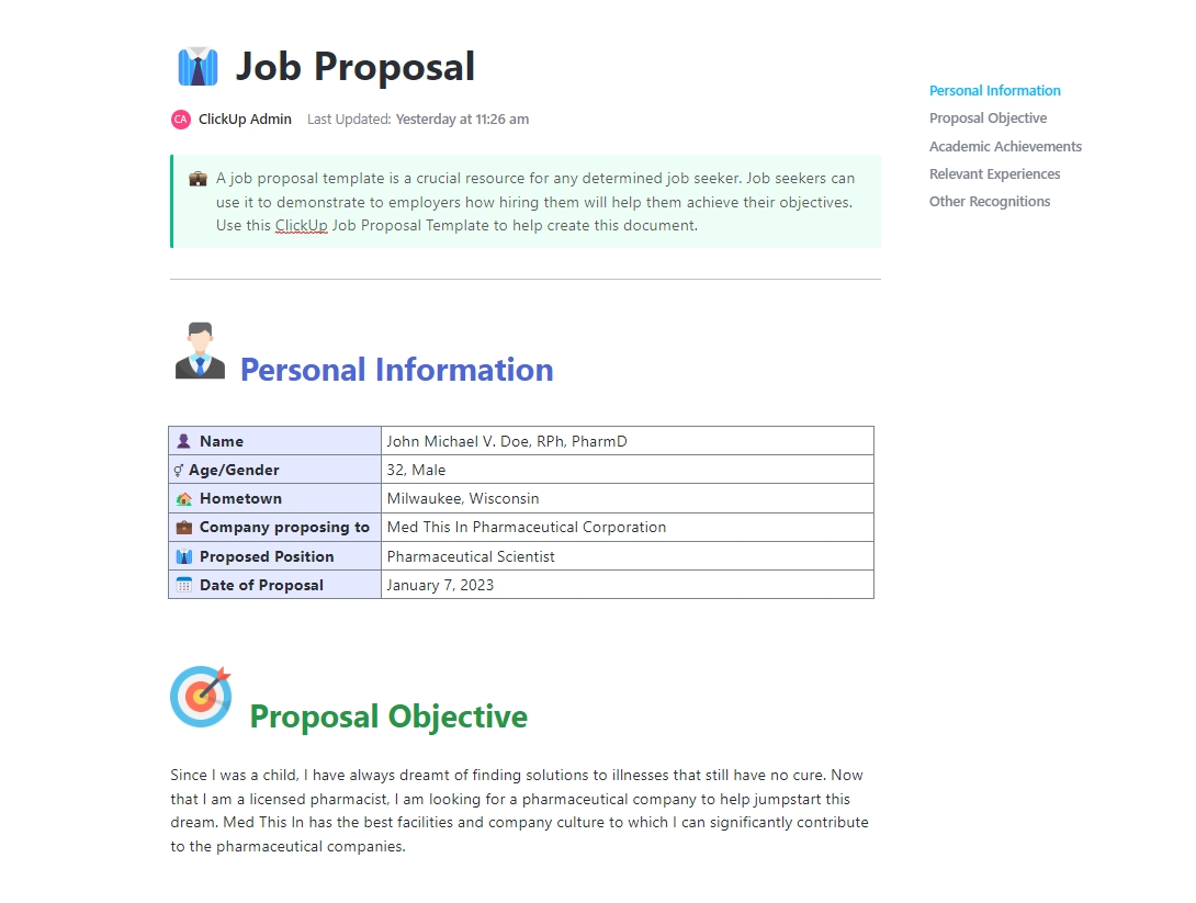 Plantilla de propuesta de trabajo de ClickUp