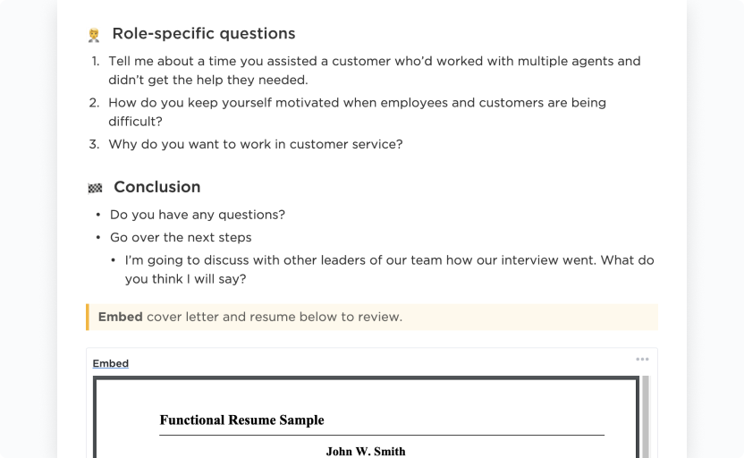 Plantilla de proceso de entrevista de ClickUp