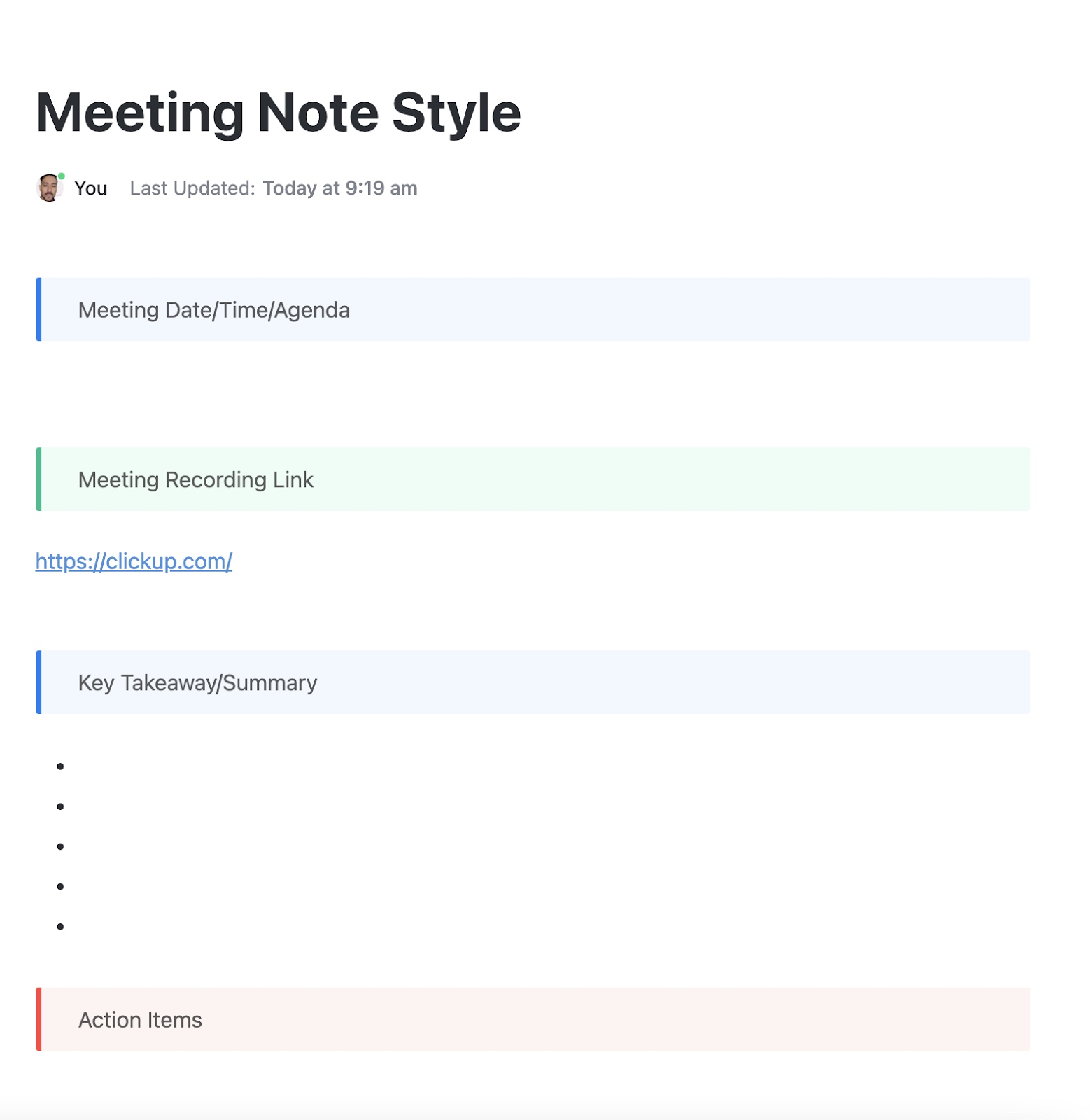 Plantilla de notas para reuniones de entrevistas de ClickUp