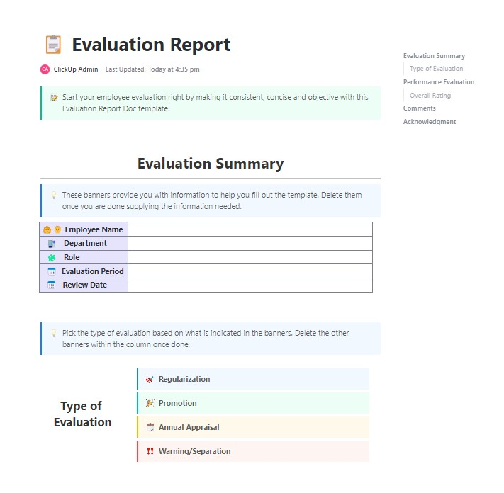 Plantilla de informe de evaluación de empleados potenciales de ClickUp