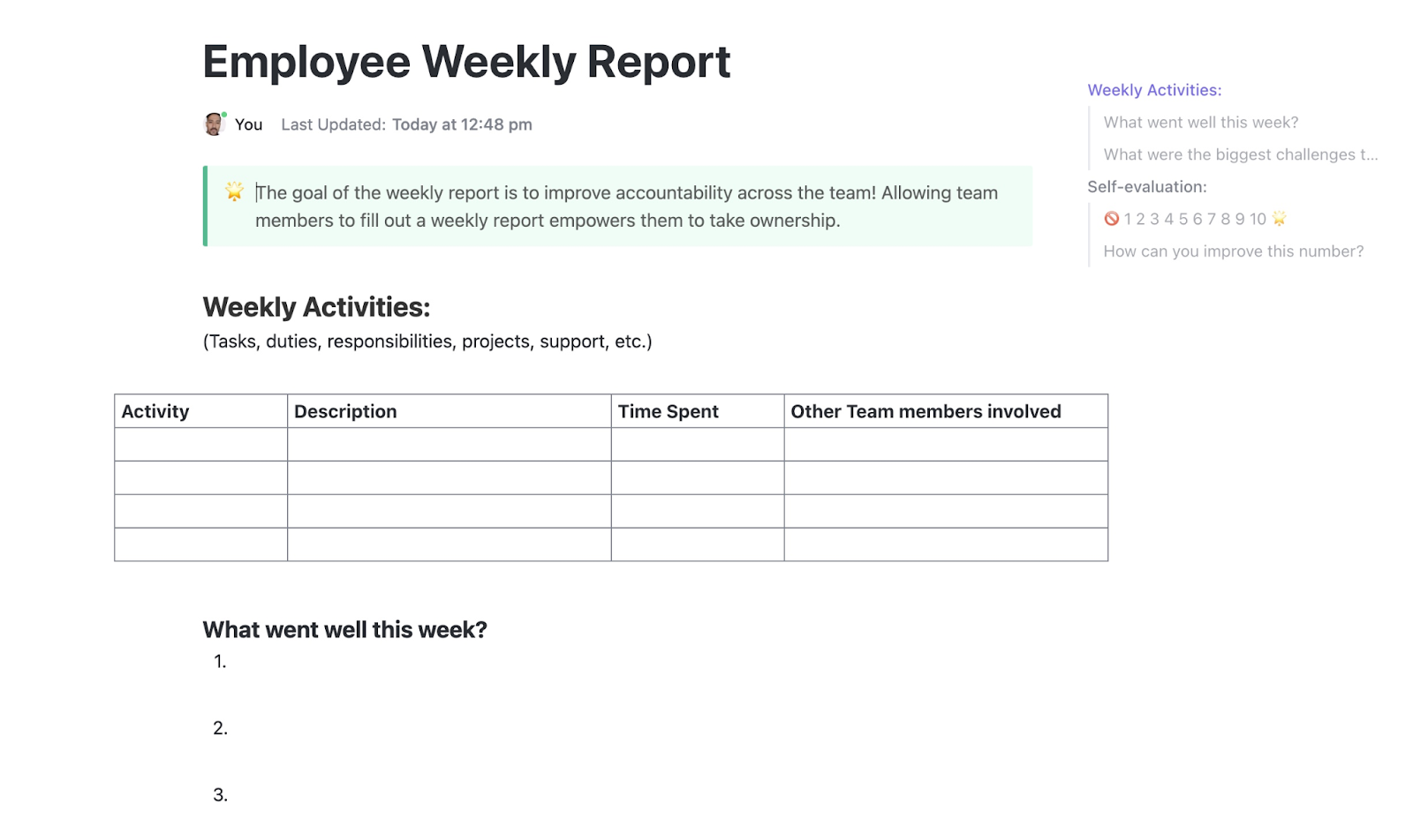 ClickUp Employee Weekly Report Template