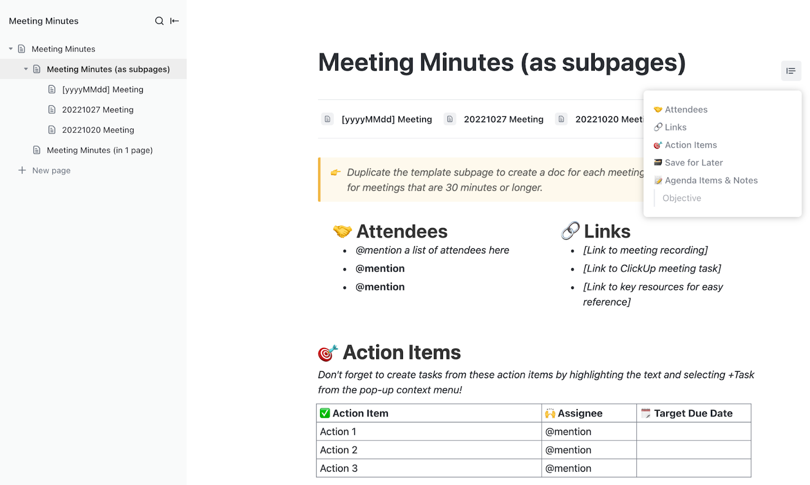 ClickUp Meeting Minutes Template