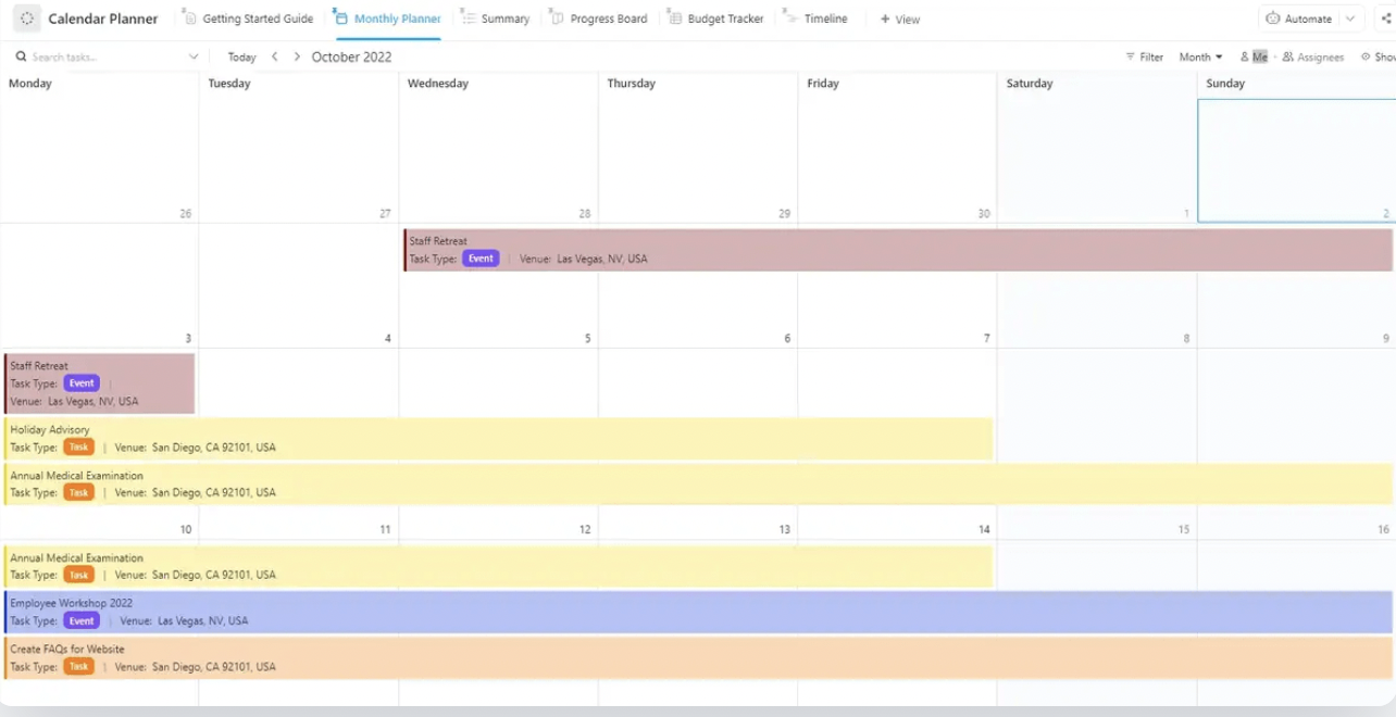 Keep your tasks and events organized in one place with the ClickUp Calendar Planner Template