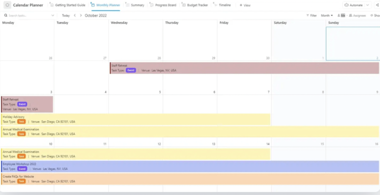 ClickUp Calendar Planner