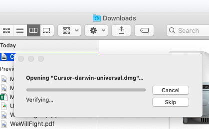 قم بتشغيل عملية التثبيت في Cursor