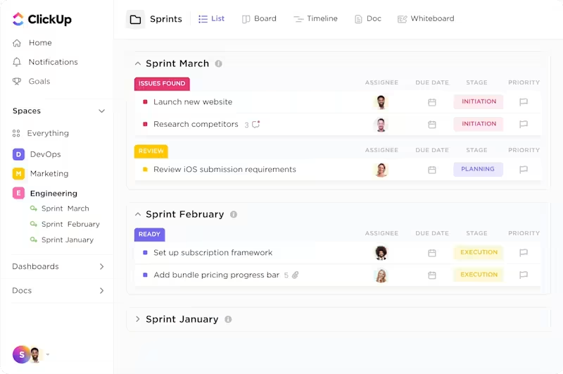 ClickUp لفرق البرمجيات