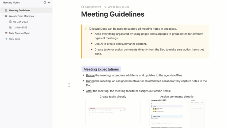 ClickUp Meeting Notes template