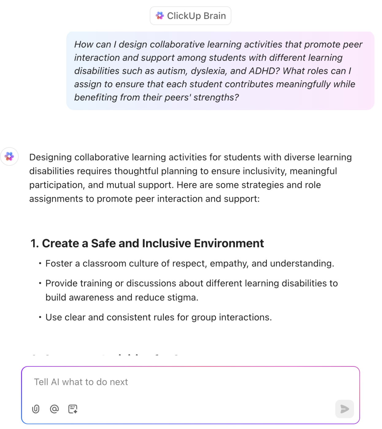 Address diverse learning styles using on ClickUp Brain: Ai prompts for teaching