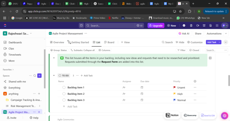ClickUp Agile Project Management Template