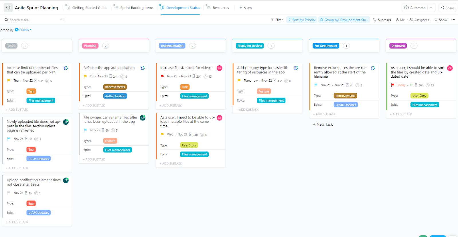 Mẫu lập kế hoạch sprint Agile của ClickUp