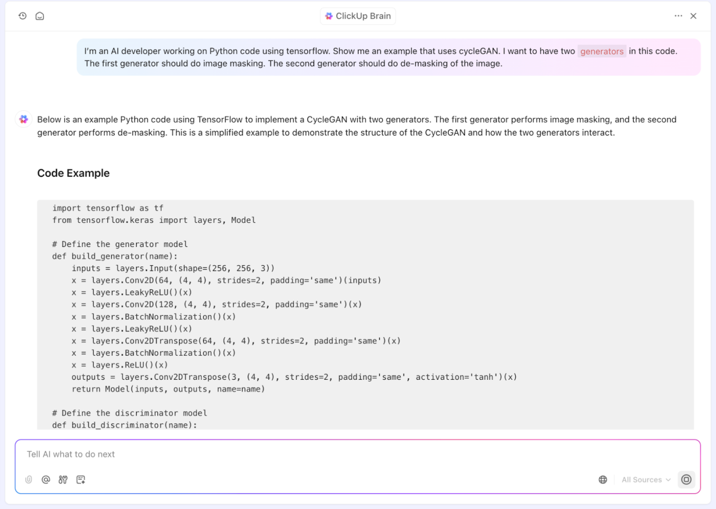 Code on ClickUp Brain