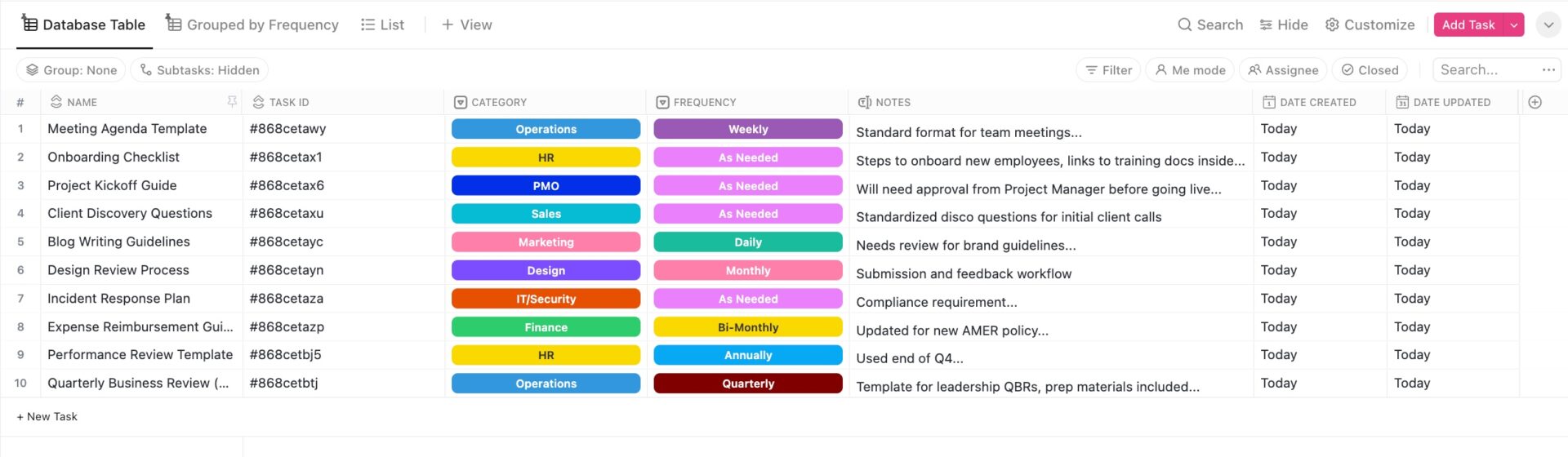 ClickUp General Database Template