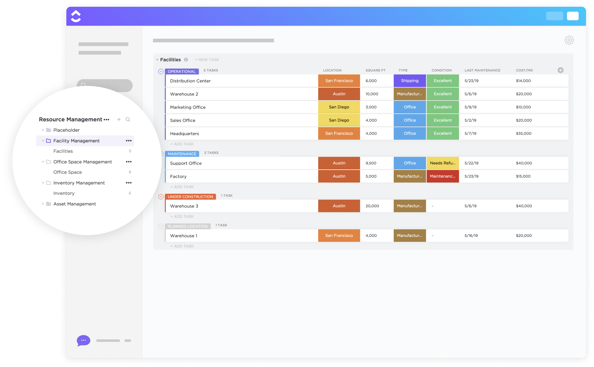 Ensure consistency during inspections with the ClickUp Facility Management Template
