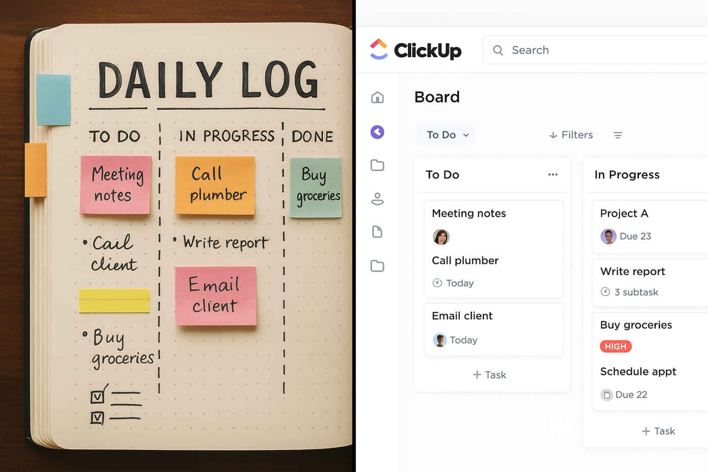 AI generated image of analogy vs digital BUJO