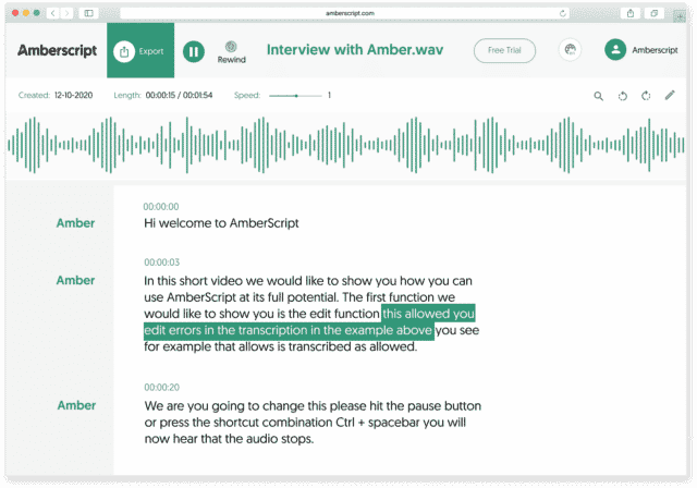 Amberscript 대시보드