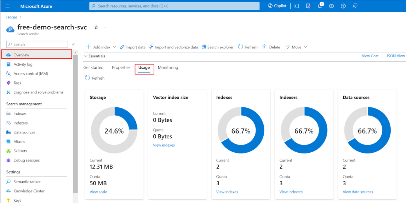 Azure AI Search Dashboard