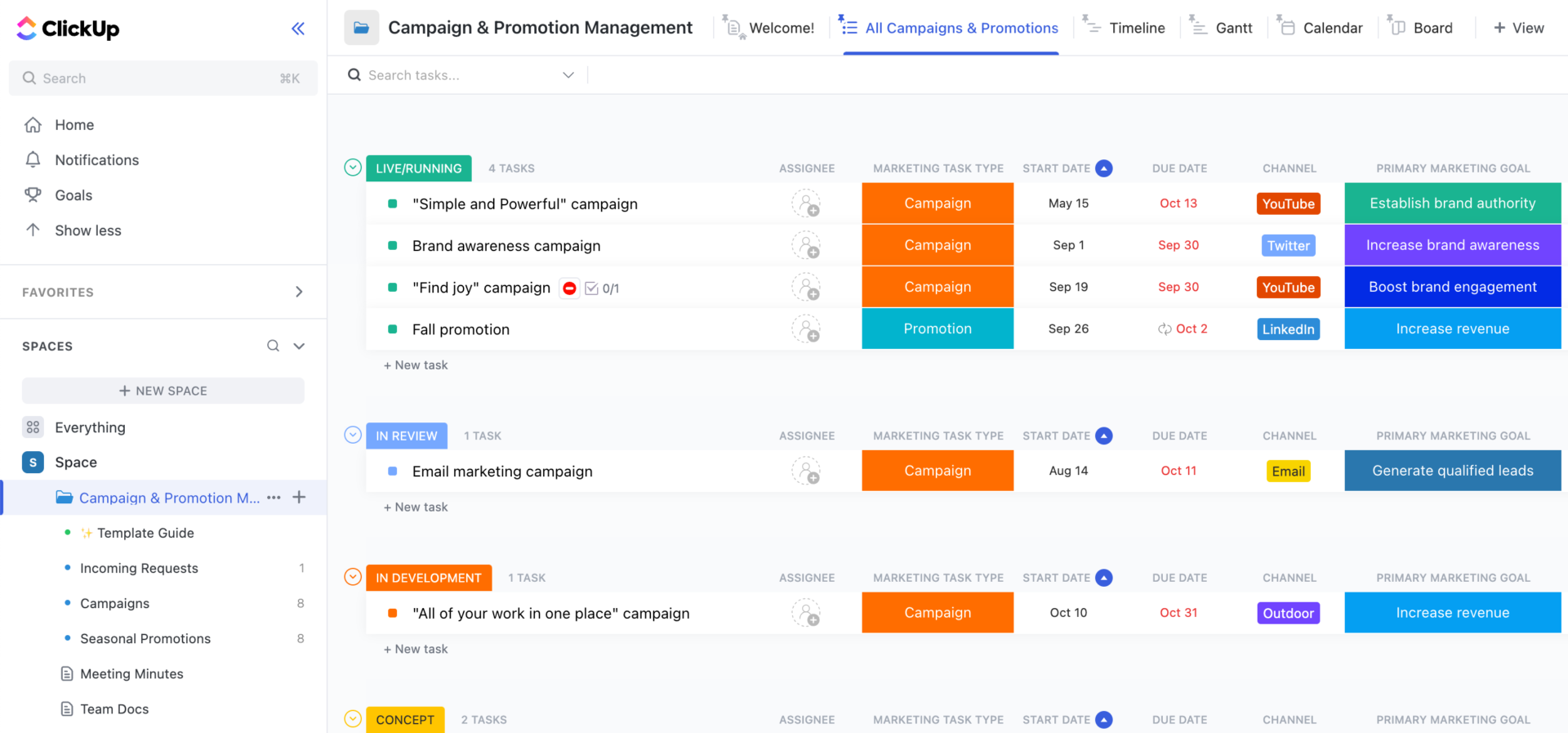 ClickUp Campaign & Promotion Management Template