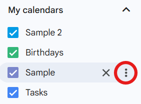 Haga clic en el menú de tres puntos: Cómo codificar por colores Google Calendar