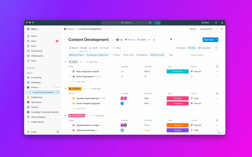 Gif do ClickUp Automations