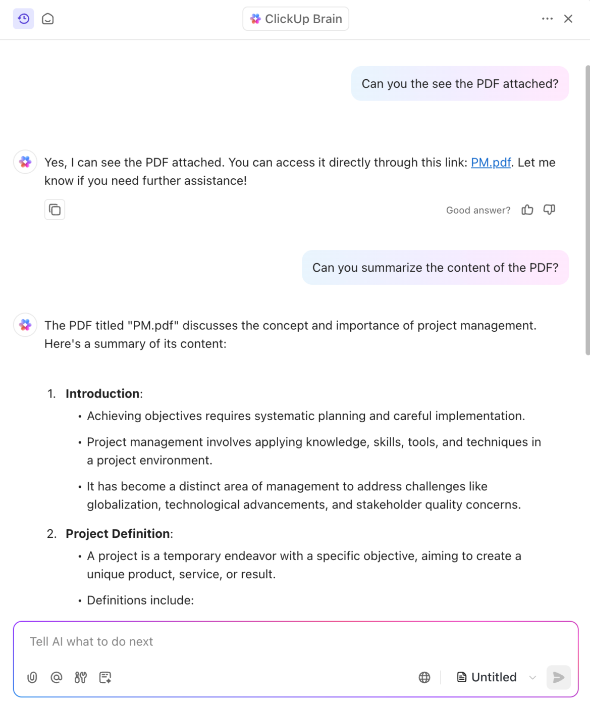 ClickUp Brain: parser PDF