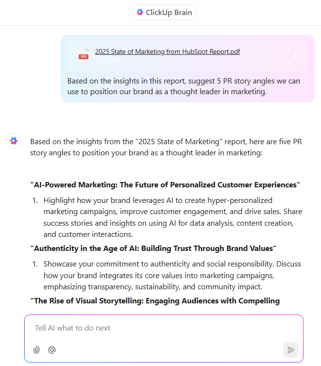 ClickUp Brain: PR Calendar