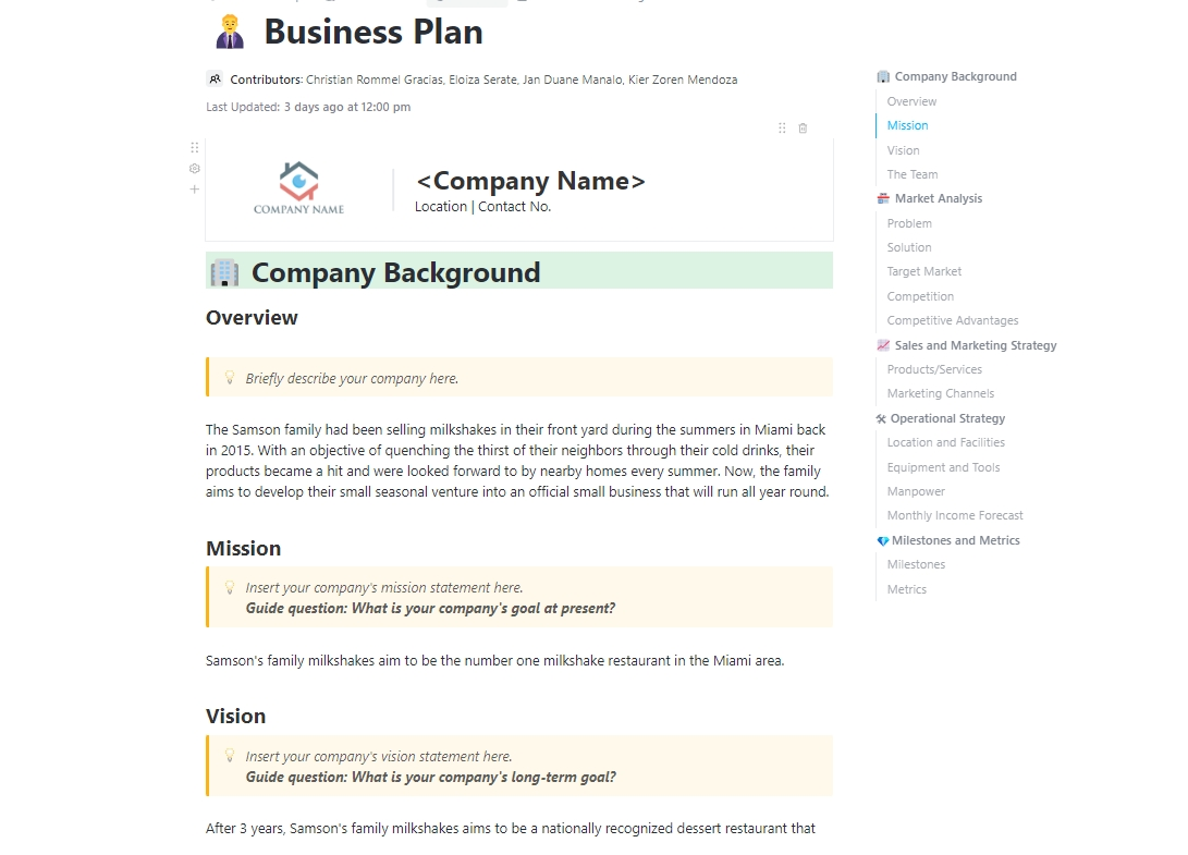 Modèle de document pour forfait Business ClickUp